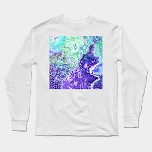 mint turquoise purple indigo marbled abstract digital painting Long Sleeve T-Shirt